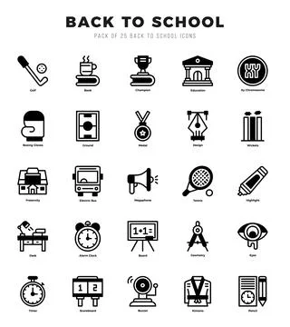 Set of Lineal Filled Back To School Icons. Lineal Filled art icon. Vector i.. Ilustración de archivo