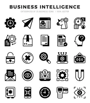 Set of Lineal Filled Business Intelligence Icons. Lineal Filled art icon. V.. Illustrazione stock