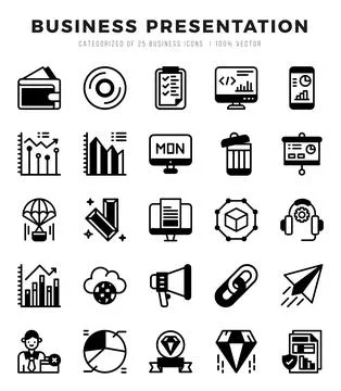 Set of Lineal Filled Business Presentation Icons. Lineal Filled art icon. V.. Stock Illustration