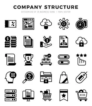 Set of Lineal Filled Company Structure Icons. Lineal Filled art icon. Vecto.. Stock Illustration