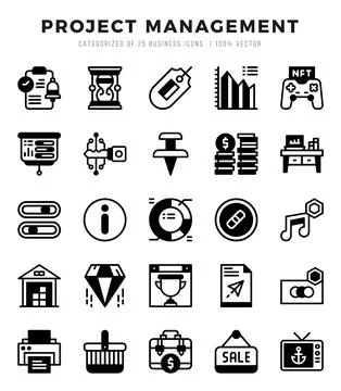 Set of Lineal Filled Project Management Icons. Lineal Filled art icon. Vect.. Stock Illustration