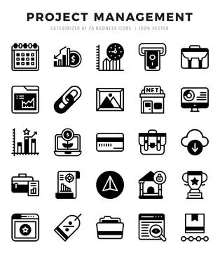 Set of Lineal Filled Project Management Icons. Lineal Filled art icon. Vect.. Stock-Illustration