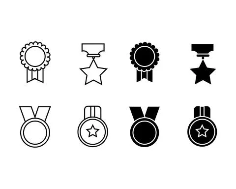 Set of linear and black reward icon design Stock Illustration