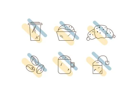 Set of linear coffee icons. Drinks icons Stock Illustration