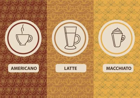 Set linear coffee package ornamental Stock Illustration