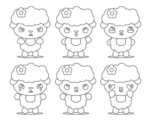 Set of linear cute sheep with different emotions Illustrazione stock