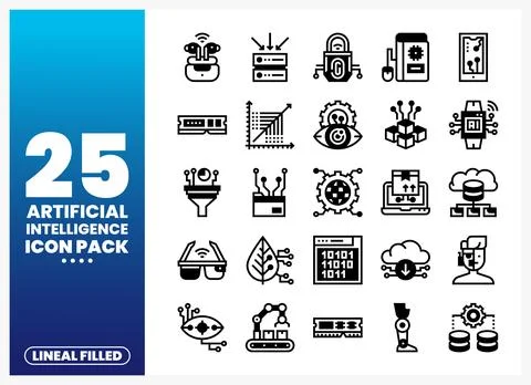 Set of linear filled artificial intelligence icons. Stock Illustration