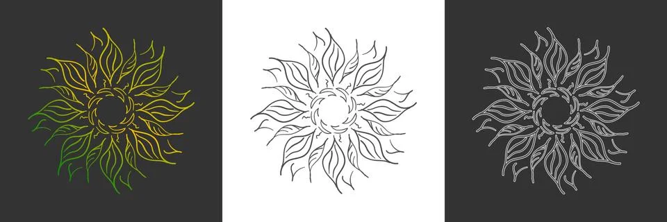 Set of linear flower patterns for scrapbooking, impression, stamp, figure car Illustration