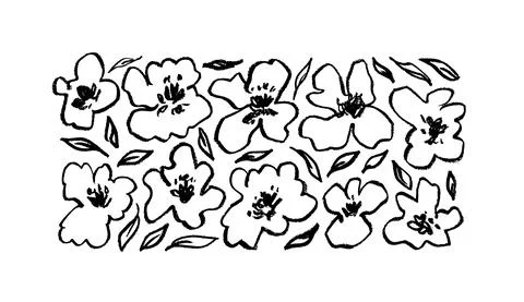 Set of linear flowers isolated on white background Stock Illustration