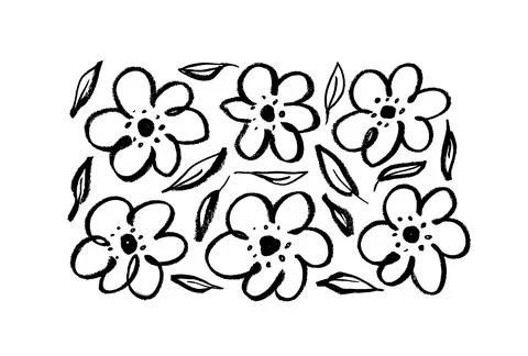 Set of linear flowers isolated on white background Stock Illustration