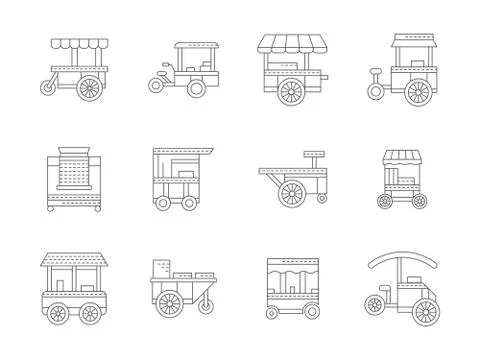 Set of linear food trolley vector icons 스톡 일러스트