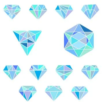 The set of linear geometric shapes. Hexagons, triangles, crystals, design  Stock Illustration