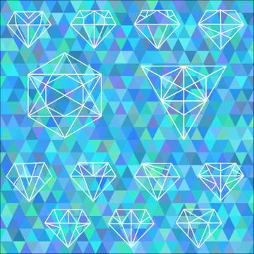 The set of linear geometric shapes. Hexagons, triangles, crystals, design  Stock Illustration