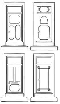  Set of linear icons of different doors Stock Illustration
