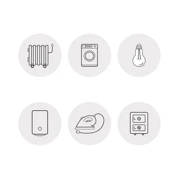 A set of linear icons with household electrical appliances. Vector linear icons Stock Illustration