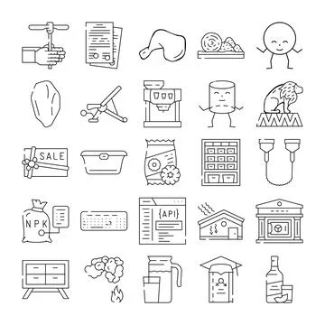 Set of linear icons illustrating various concepts and objects Stock Illustration