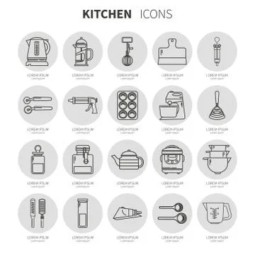 Set of linear icons kitchen utensils Stock Illustration