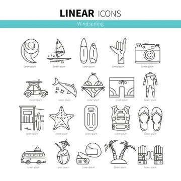 Set of linear icons windsurfing Stock Illustration
