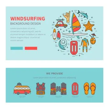 Set of linear icons Windsurfing Stock Illustration