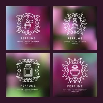 Set linear image perfume to monogram. Stock Illustration