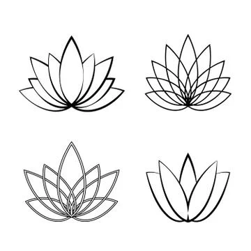 Set of Linear lotus icon. Sketch flower symbols Stock Illustration