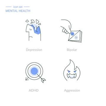 Set of linear mental health icons イラスト素材