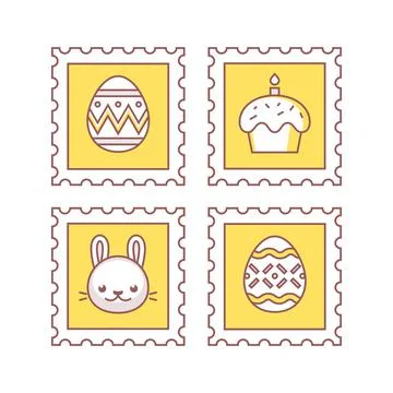 Set of Linear Postage Stamps with Easter Symbols Stock Illustration