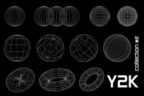 Set linear round black white y2k, 3d, frame, geometric shapes. Vector for p.. Stock Illustration