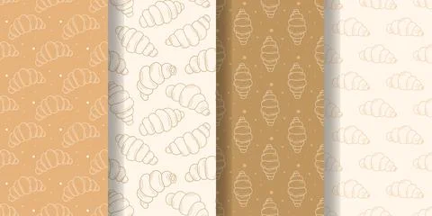Set of linear seamless patterns with croissants Stock Illustration