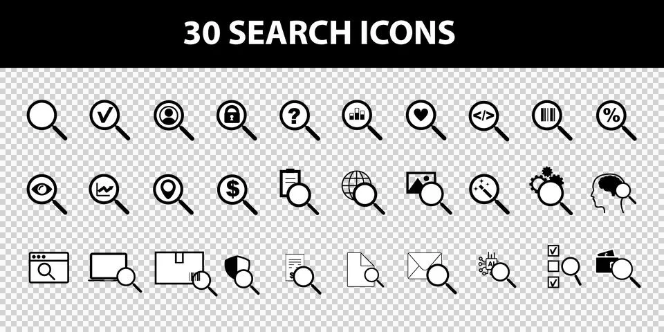 Set of linear search and browser interface icons. Ilustração Stock
