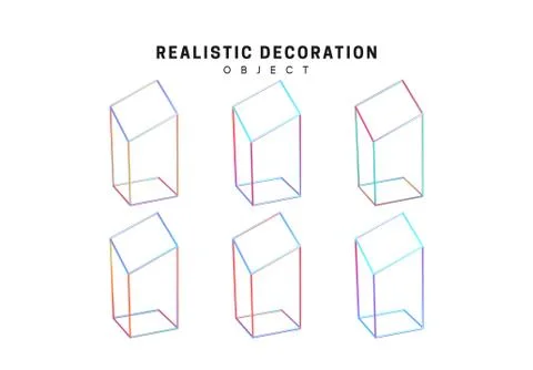 Set linear square, cube empty. Realistic geometric shapes, holographic color Stock Illustration