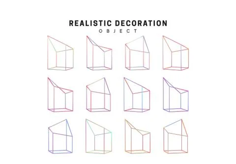 Set linear square, cube empty. Realistic geometric shapes, holographic color Stock Illustration