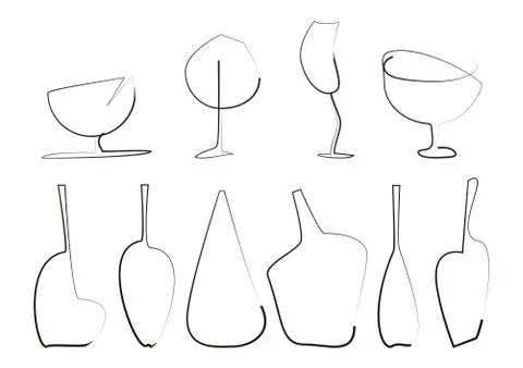 Set of linear stylized bottles Stock Illustration