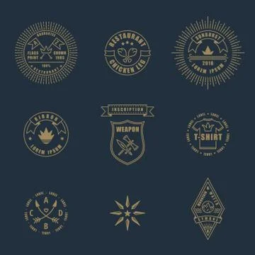 Set of linear thin line art deco retro vintage design elements Stock Illustration