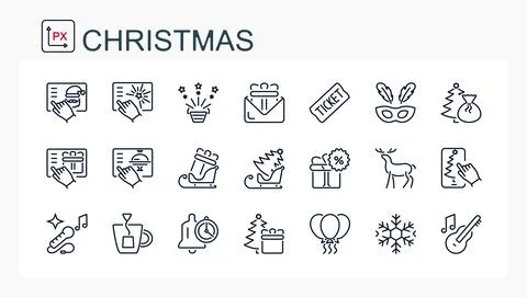 A set of linear vector icons for the New Year. Stock Illustration