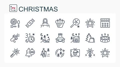 A set of linear vector icons for the New Year. Stock Illustration