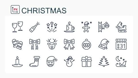 A set of linear vector icons for the New Year. Stock Illustration