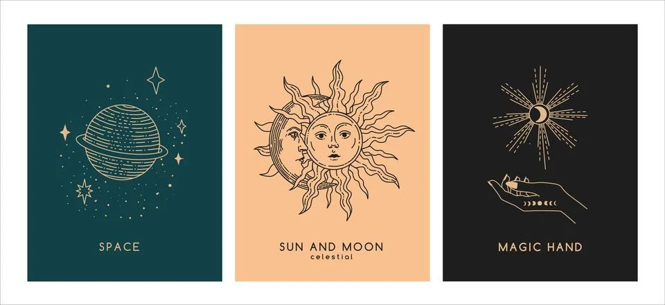 Set of linear vector illustrations. Stock Illustration