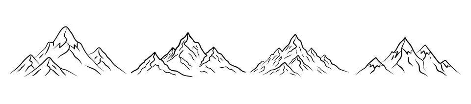 A set of Linear vector mountains or hill silhouettes Stock Illustration
