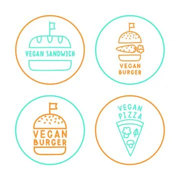 Set of linear vegan badges. Stock Illustration