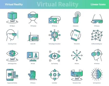 Set of linear virtual reality colored icons Stock Illustration