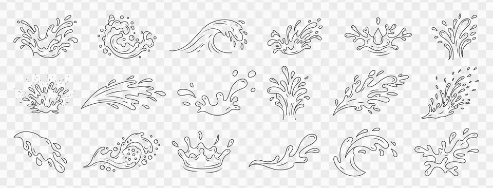 Set of Linear Water Splash Outline Vector Icons Collection for Creative Gra.. Stock Illustration