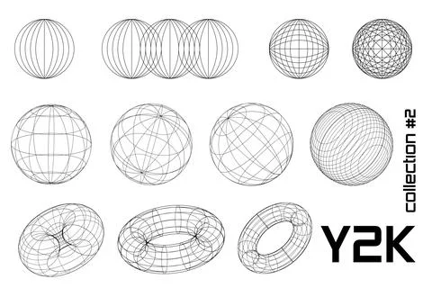 Set linear white and black geometric y2k, 3d round. Vector for poster, banner Stock Illustration