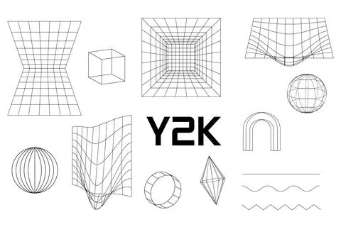 Set linear white geometric frame shape y2k, 3d . Vector for poster, banner. Stock Illustration