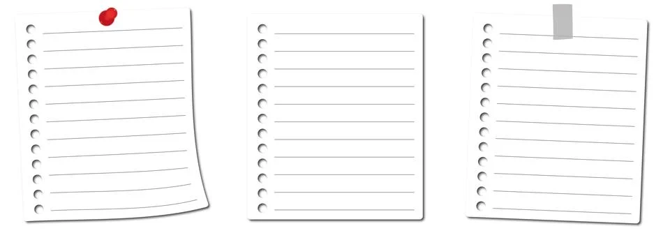 Set of lined notebook paper sheets, vector illustration on isolated background. Stock Illustration