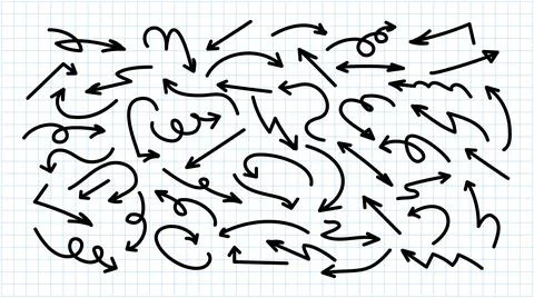 Set of lines hand drawn black arrows. Simple arrows icons. Arrow curved, doodle Stock Illustration
