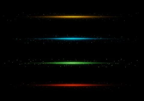 Set of lines lighting sparkling glitter dust isolated on black background Stock Illustration