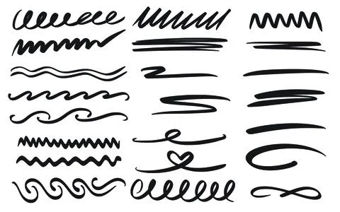 Set of lines, underlines and highlights with marker in doodle style Stock Illustration