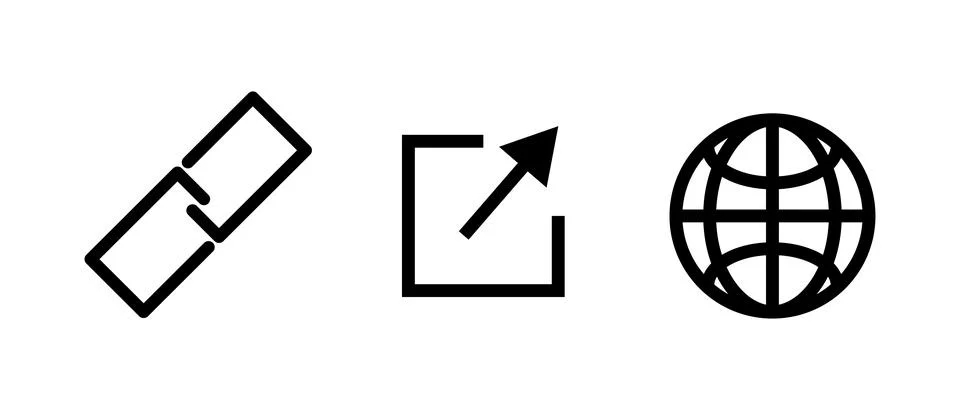 A set of link, external link and browser icons. Vector. 스톡 일러스트