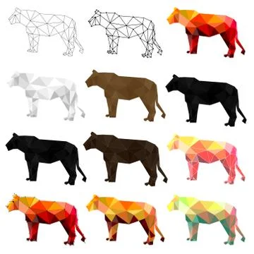 Set of lion polygon geometric. Vector illustration. Stock Illustration